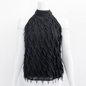 Wren & Willa Black Tiered Petal Halter Blouse